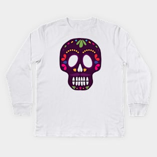 Day of the Dead Colorful Skull Calavera Moustache Kids Long Sleeve T-Shirt